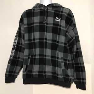 PUMA Check Polar Hoody Plaid Pullover Sweatshirt